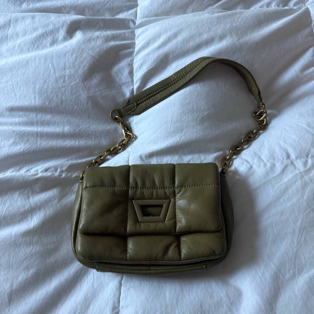 Zara Olive Green Leather Shoulder Bag